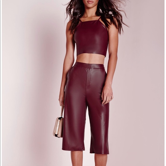 burgundy leather shorts